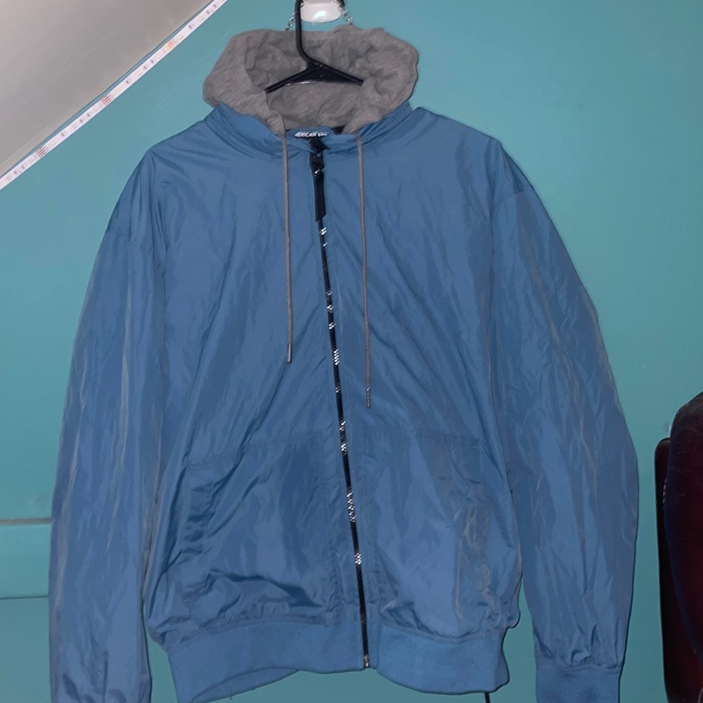 American Eagle blue hooded windbreaker